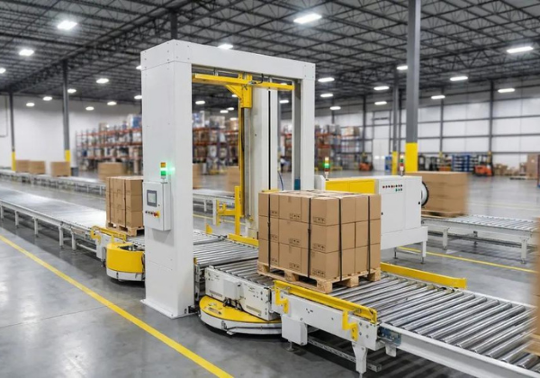 Fully automatic strapping machine on a production line